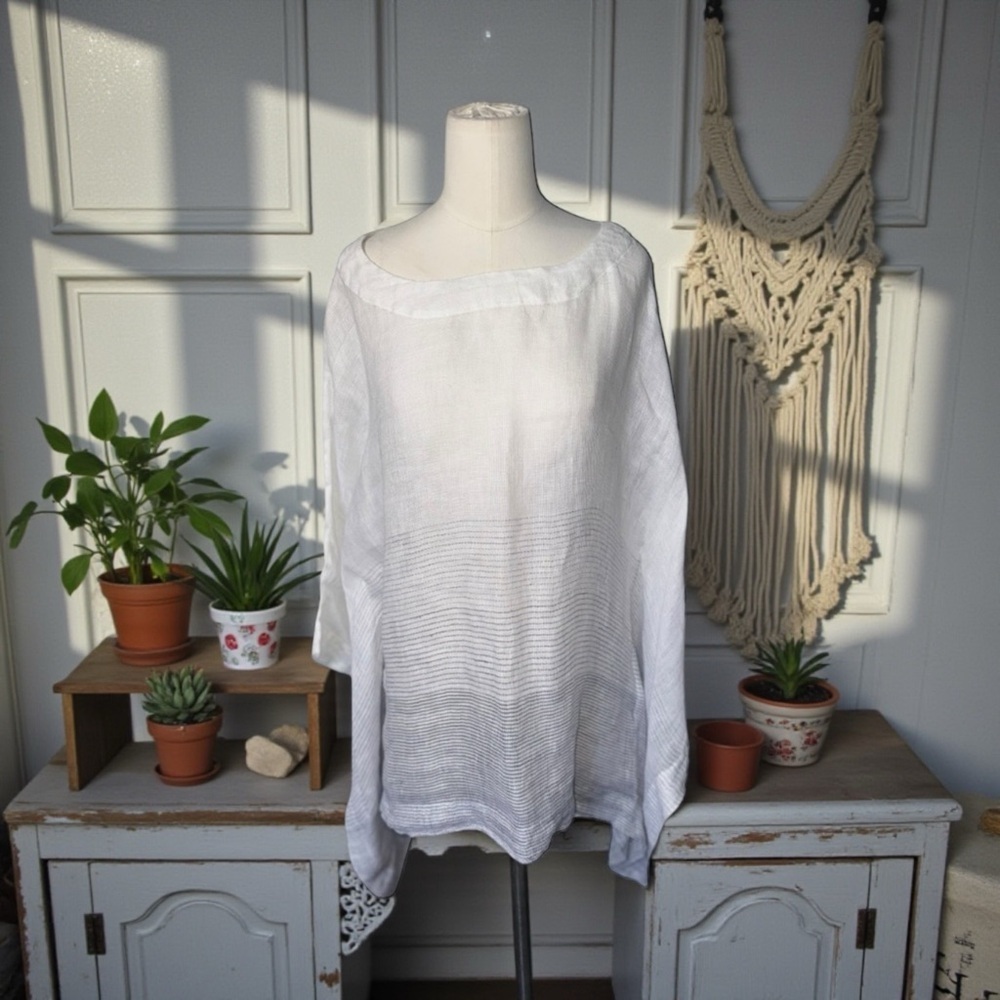 J. McLaughlin 100 % Linen Ombre Stripe Tunic kimonk size M/L